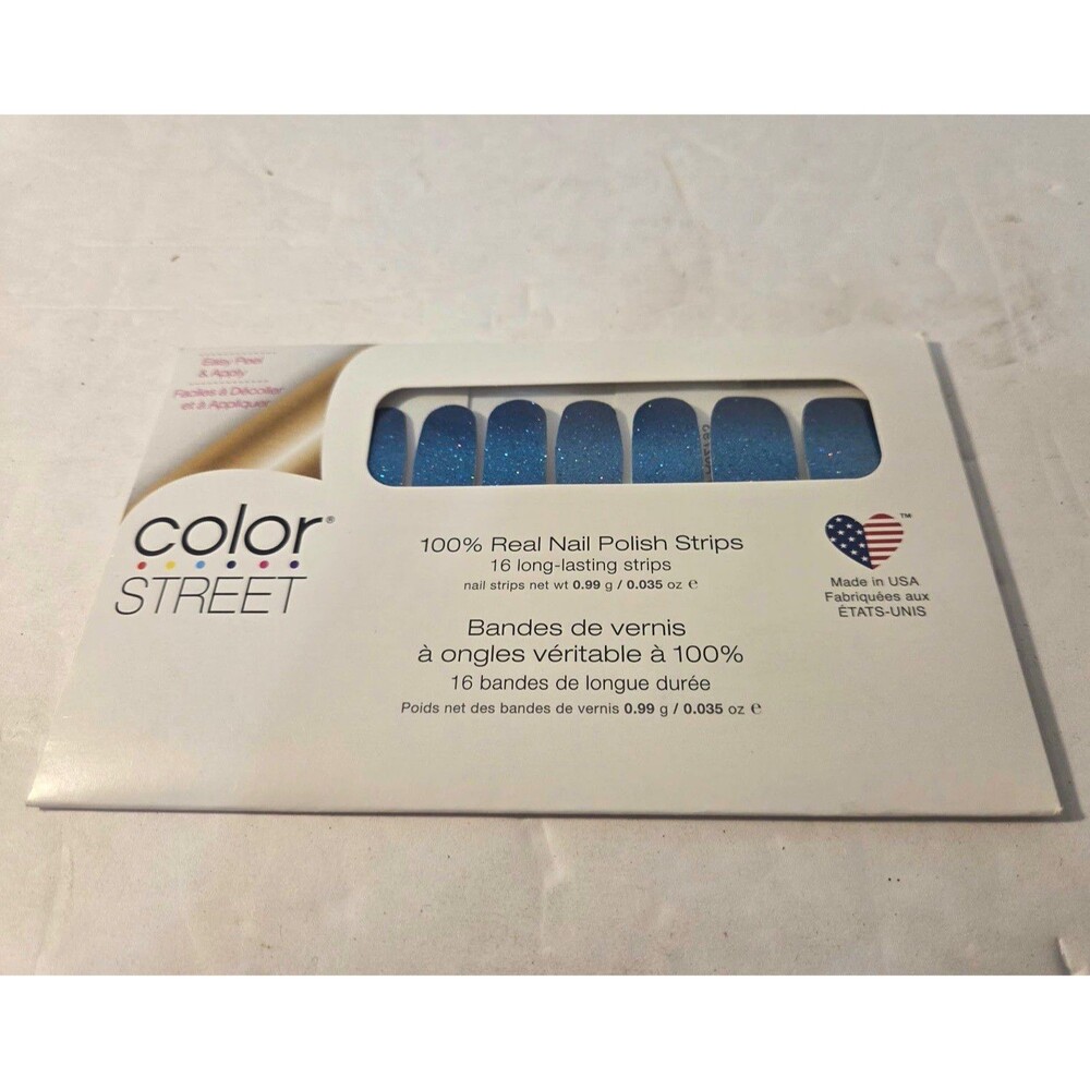 Color Street Glitter Nail Polish Strips Blue Solid Color High Tide